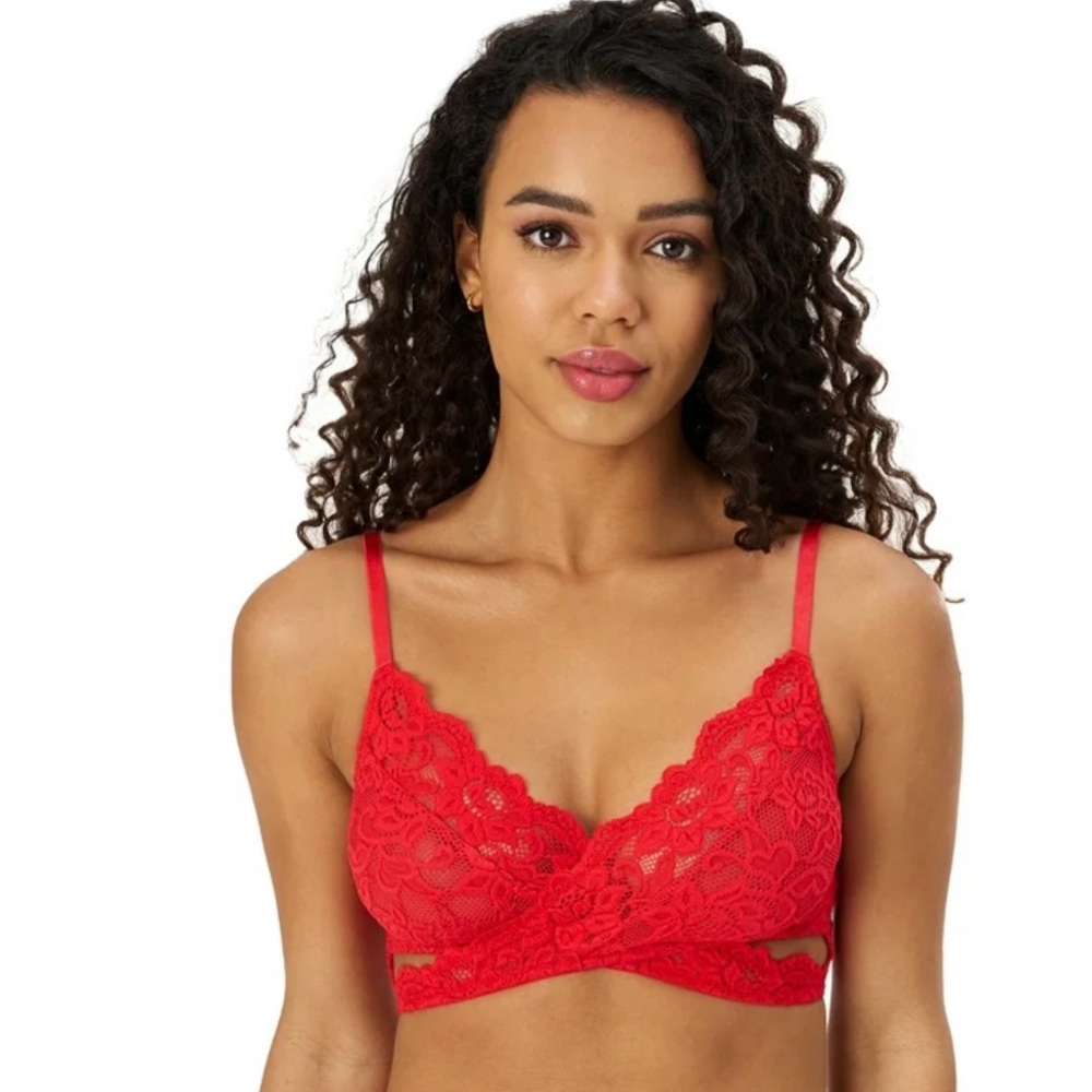 Adored by Adore Me | Women’s Red Lace Bralette with Adjustable Straps | Size L